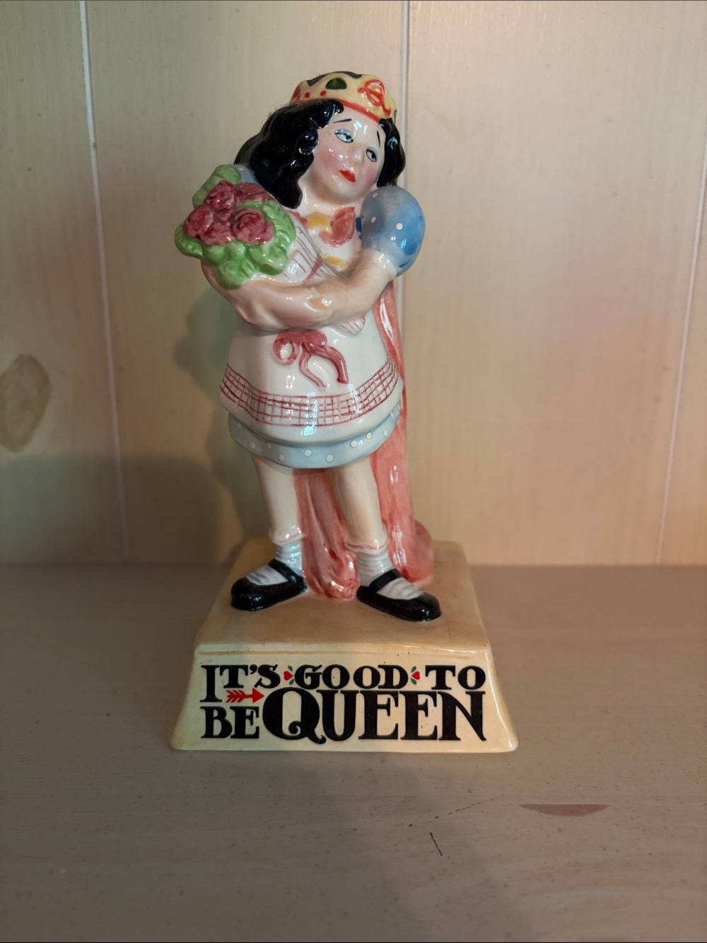 Mary Engelbreit Ceramic Queen Figurine in Pink, Blue & Black